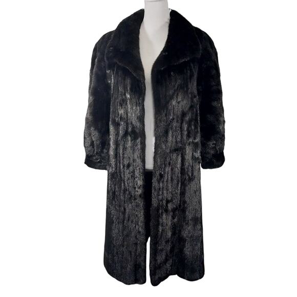 MYSELS FURS! LUXURIOUS BLACK RANCH MINK FULL LENGTH FUR COAT, JACKET! SZ MP - Picture 2 of 15
